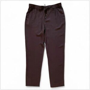 Eileen Fisher Dark Brown 100% Silk Slouchy Drawstring Waist Tapered Crop Pants S